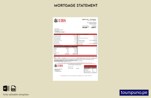 listo para imprimir plantilla de extracto de hipoteca del banco UBS de Francia